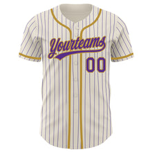 Laden Sie das Bild in den Galerie-Viewer, Custom Cream Purple Pinstripe Old Gold Authentic Baseball Jersey
