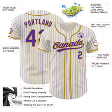 Laden Sie das Bild in den Galerie-Viewer, Custom Cream Purple Pinstripe Old Gold Authentic Baseball Jersey
