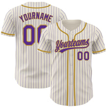 Load image into Gallery viewer, Custom Cream Purple Pinstripe Old Gold Authentic Baseball Jersey
