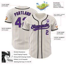 Laden Sie das Bild in den Galerie-Viewer, Custom Cream Purple Pinstripe Black Authentic Baseball Jersey
