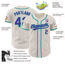 Laden Sie das Bild in den Galerie-Viewer, Custom Cream Purple Pinstripe Teal Authentic Baseball Jersey
