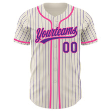 Laden Sie das Bild in den Galerie-Viewer, Custom Cream Purple Pinstripe Pink Authentic Baseball Jersey
