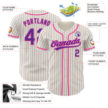 Laden Sie das Bild in den Galerie-Viewer, Custom Cream Purple Pinstripe Pink Authentic Baseball Jersey
