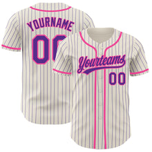 Laden Sie das Bild in den Galerie-Viewer, Custom Cream Purple Pinstripe Pink Authentic Baseball Jersey
