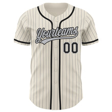 Load image into Gallery viewer, Custom Cream Gray Pinstripe Black Authentic Baseball Jersey

