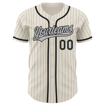 Custom Cream Gray Pinstripe Black Authentic Baseball Jersey
