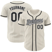 Laden Sie das Bild in den Galerie-Viewer, Custom Cream Gray Pinstripe Black Authentic Baseball Jersey
