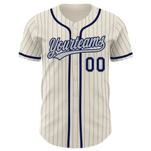 Laden Sie das Bild in den Galerie-Viewer, Custom Cream Gray Pinstripe Navy Authentic Baseball Jersey
