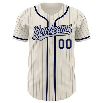 Custom Cream Gray Pinstripe Navy Authentic Baseball Jersey
