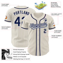 Load image into Gallery viewer, Custom Cream Gray Pinstripe Navy Authentic Baseball Jersey
