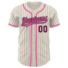 Laden Sie das Bild in den Galerie-Viewer, Custom Cream Black Pinstripe Pink Authentic Baseball Jersey
