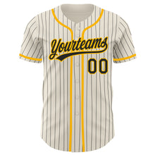 Laden Sie das Bild in den Galerie-Viewer, Custom Cream Black Pinstripe Gold Authentic Baseball Jersey
