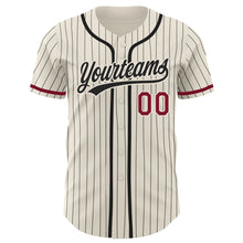 Load image into Gallery viewer, Custom Cream Black Pinstripe Crimson Authentic Baseball Jersey

