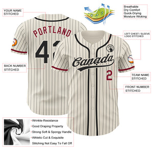 Custom Cream Black Pinstripe Crimson Authentic Baseball Jersey