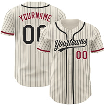 Laden Sie das Bild in den Galerie-Viewer, Custom Cream Black Pinstripe Crimson Authentic Baseball Jersey
