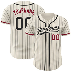 Custom Cream Black Pinstripe Crimson Authentic Baseball Jersey