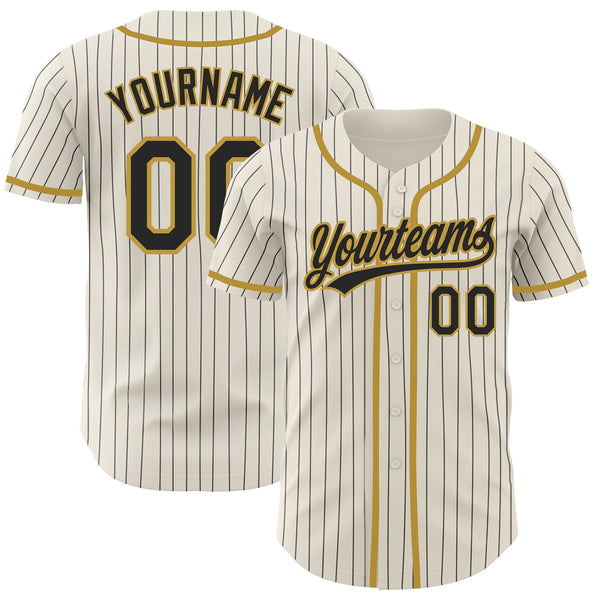 Custom Black Gold Pinstripe Black-Gold Authentic Baseball Jersey Discount