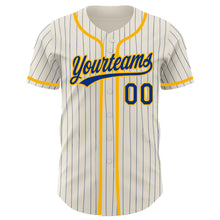 Laden Sie das Bild in den Galerie-Viewer, Custom Cream Royal Pinstripe Gold Authentic Baseball Jersey
