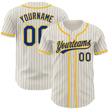 Load image into Gallery viewer, Custom Cream Royal Pinstripe Gold Authentic Baseball Jersey
