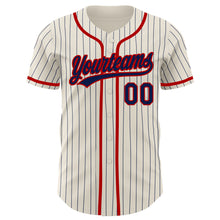 Load image into Gallery viewer, Custom Cream Navy Pinstripe Red Authentic Baseball Jersey
