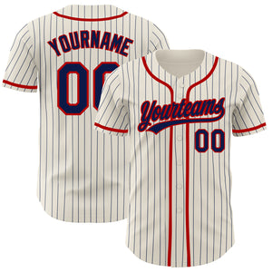 Custom Cream Navy Pinstripe Red Authentic Baseball Jersey