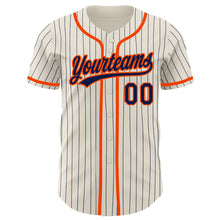 Laden Sie das Bild in den Galerie-Viewer, Custom Cream Navy Pinstripe Orange Authentic Baseball Jersey
