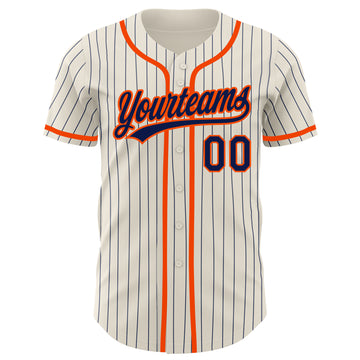 Custom Cream Navy Pinstripe Orange Authentic Baseball Jersey