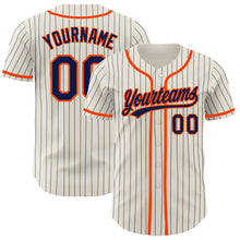 Laden Sie das Bild in den Galerie-Viewer, Custom Cream Navy Pinstripe Orange Authentic Baseball Jersey
