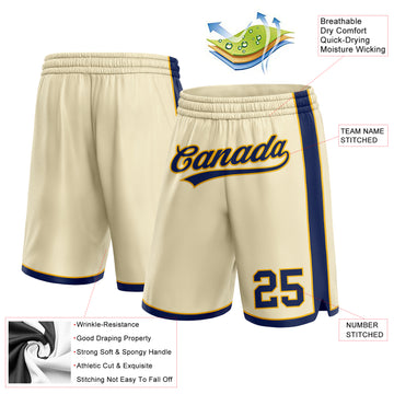 Custom Cream Navy-Gold Authentic Basketball Shorts