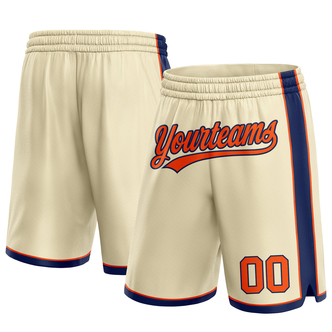 Custom Cream Orange-Navy Authentic Basketball Shorts