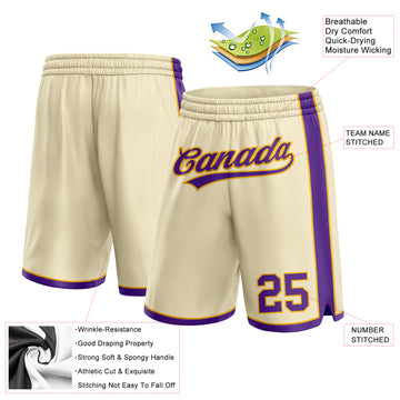 Custom Cream Purple-Gold Authentic Basketball Shorts