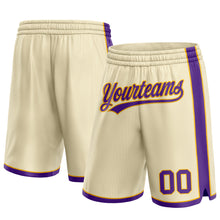 Laden Sie das Bild in den Galerie-Viewer, Custom Cream Purple-Gold Authentic Basketball Shorts
