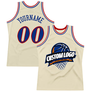 Custom Cream Royal Red-White Authentic Throwback Basketball Jersey
