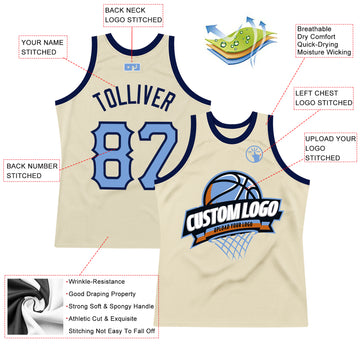 Custom Cream Light Blue-Navy Authentic Throwback Basketball Jersey