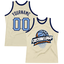 Загрузить изображение в средство просмотра галереи, Custom Cream Light Blue-Navy Authentic Throwback Basketball Jersey
