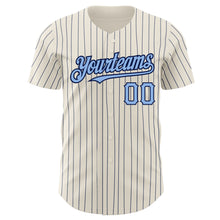 Laden Sie das Bild in den Galerie-Viewer, Custom Cream Navy Pinstripe Light Blue Authentic Baseball Jersey
