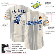Load image into Gallery viewer, Custom Cream Navy Pinstripe Light Blue Authentic Baseball Jersey
