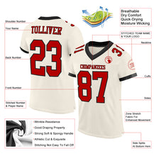 Laden Sie das Bild in den Galerie-Viewer, Custom Cream Red-Black Mesh Authentic Football Jersey
