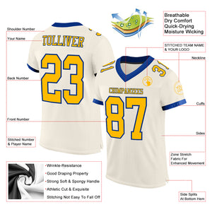 Custom Cream Gold-Royal Mesh Authentic Football Jersey