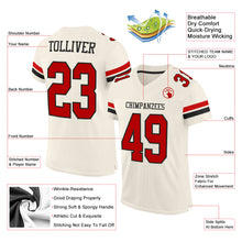 Load image into Gallery viewer, Custom Cream Red-Black Mesh Authentic Football Jersey
