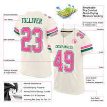 Laden Sie das Bild in den Galerie-Viewer, Custom Cream Pink-Kelly Green Mesh Authentic Football Jersey

