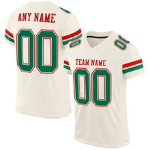 Load image into Gallery viewer, Custom Cream Kelly Green-Red Mesh Authentic Football Jersey
