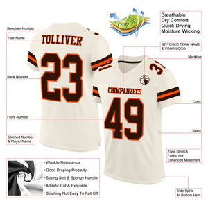 Custom Cream Brown-Orange Mesh Authentic Football Jersey