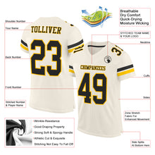 Load image into Gallery viewer, Custom Cream Black-Gold Mesh Authentic Football Jersey
