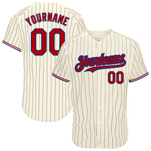 Load image into Gallery viewer, Custom Cream Black Pinstripe Red-Royal Authentic Baseball Jersey
