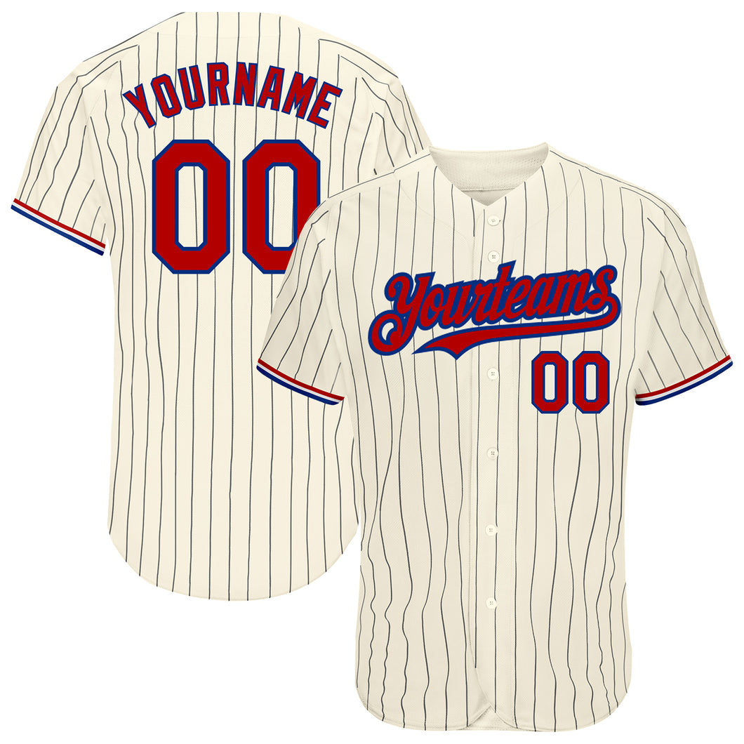 Custom Cream Black Pinstripe Red-Royal Authentic Baseball Jersey