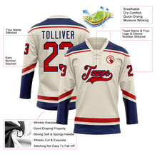 Laden Sie das Bild in den Galerie-Viewer, Custom Cream Red-Navy Hockey Lace Neck Jersey
