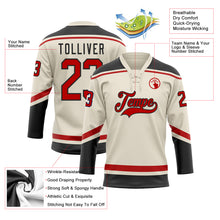 Laden Sie das Bild in den Galerie-Viewer, Custom Cream Red-Black Hockey Lace Neck Jersey

