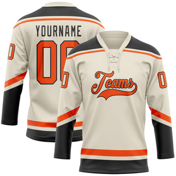 Custom Cream Orange-Black Hockey Lace Neck Jersey