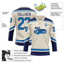 Laden Sie das Bild in den Galerie-Viewer, Custom Cream Blue-Navy Hockey Lace Neck Jersey

